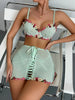 3pcs Women'S Sexy Lace Floral Corset Set with Underwire