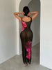 Women's Bohemian Floral Print Sheer Mesh Dress