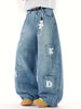 Men'S Oversized Loose Fit Jeans with Multi-Pocket Design