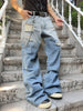 Trendy Ombre Blue Denim Flare Jeans with Ripped Detail