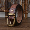 Vintage Genuine Leather Belt with Antique Brass Square Buckle