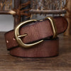 Vintage Genuine Leather Belt with Antique Brass Square Buckle