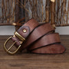 Vintage Genuine Leather Belt with Antique Brass Square Buckle