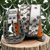 Men'S Punk Style Studded Belt with Rhinestone and Metal Chain Detail