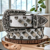 Men'S Punk Style Studded Belt with Rhinestone and Metal Chain Detail