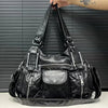 Y2K Style Women's Tote Bag - Black Synthetic Synthetic Leather