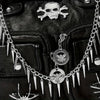 Gothic Punk-Inspired Black Faux Leather Tote Bag with Skull and Spider Metal Chain Design