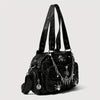 Gothic Punk-Inspired Black Faux Leather Tote Bag with Skull and Spider Metal Chain Design