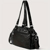 Gothic Punk-Inspired Black Faux Leather Tote Bag with Skull and Spider Metal Chain Design