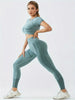 Women's 2 Piece Yoga Set - Seamless High-Waist Leggings & Open-Back Crop Top - Sports Activewear with Tummy Control for Running & Fitness - Knit Fabric, Elastane Blend, Medium Stretch, Long Length - Fall/Winter Solid Color Athletic Apparel