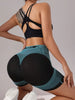 Women'S High-Waisted Black Yoga Shorts with Geometric Pattern