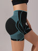 Women'S High-Waisted Black Yoga Shorts with Geometric Pattern
