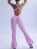 Women'S Pink Ruched Crop Top &amp; Flared Leggings Set