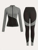 Women'S High-Neck Color-Block Workout Set
