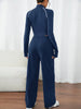 Women's Navy Blue Fleece-Lined Yoga Outfit