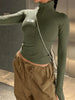 Women'S Elegant Olive Green Zip-Up Crop Top