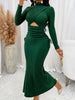 Women's Elegant Burgundy Ribbed Bodycon Dress