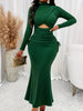Women's Elegant Burgundy Ribbed Bodycon Dress