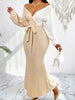 Elegant Two-Tone Batwing Sleeve Bodycon Long Dress