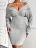 Women'S V-Neck Long Sleeve Knit Dress
