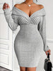Women'S V-Neck Long Sleeve Knit Dress
