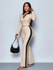 Elegant Two-Piece Set: Chic Long Sleeve Collar Top
