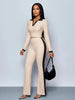 Elegant Two-Piece Set: Chic Long Sleeve Collar Top