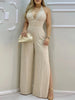 New European and American Women's Sexy Beige High-End V-Neck