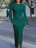 Women'S High Neck Long Sleeve Bodycon Midi Dress