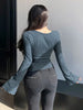Women'S Long-Sleeve Solid Color Hollow Ribbed Fitted T-Shirt