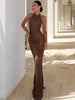 Backless Bodycon Halter Neck Maxi Dress