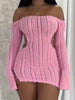 Off Shoulder Open Knit Bodycon Dress