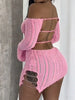 Off Shoulder Open Knit Bodycon Dress