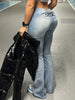 Women'S Denim Long Pants, Washed Denim Flared Trousers