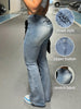 Women'S Denim Long Pants, Washed Denim Flared Trousers