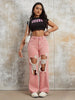 Women's Pink Ripped Straight-Leg Jeans
