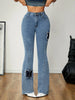 Women's Fashion Casual Elastic Sticker Washed Denim Bell Bottom Pants