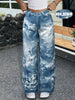 Women's Vintage European Mural Print Straight-Leg Pants