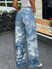 Women's Vintage European Mural Print Straight-Leg Pants