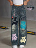 Women's High-Waisted Wide-Leg Imitation Denim Jeans
