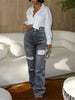 Gray Ripped Straight-Leg Jeans with a Loose Fit