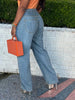 Ripped Stepped Waist Washed Blue Casual Style Denim Pants, Women's Denim Jeans & Clothing