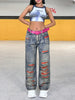 Women'S Street Style High-Waisted Straight Leg Jeans