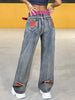 Women'S Street Style High-Waisted Straight Leg Jeans