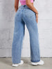 Wide Leg Denim Jeans With Cute Pinkish Heart Print
