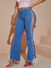 Women's High-Waist Crisscross Lace-Up Flare Jeans