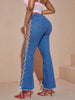 Women's High-Waist Crisscross Lace-Up Flare Jeans