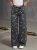Printed Women's gray wide leg jeans