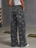 Printed Women's gray wide leg jeans