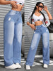 High-Waisted Elastic Zipper Closure Casual Denim Jeans
